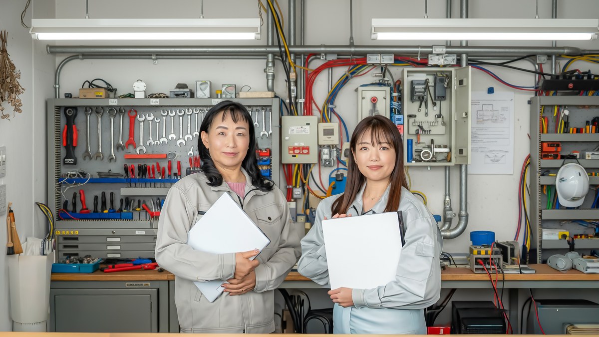 作業場で仕様を確認する作業員(形式名の読み解き)